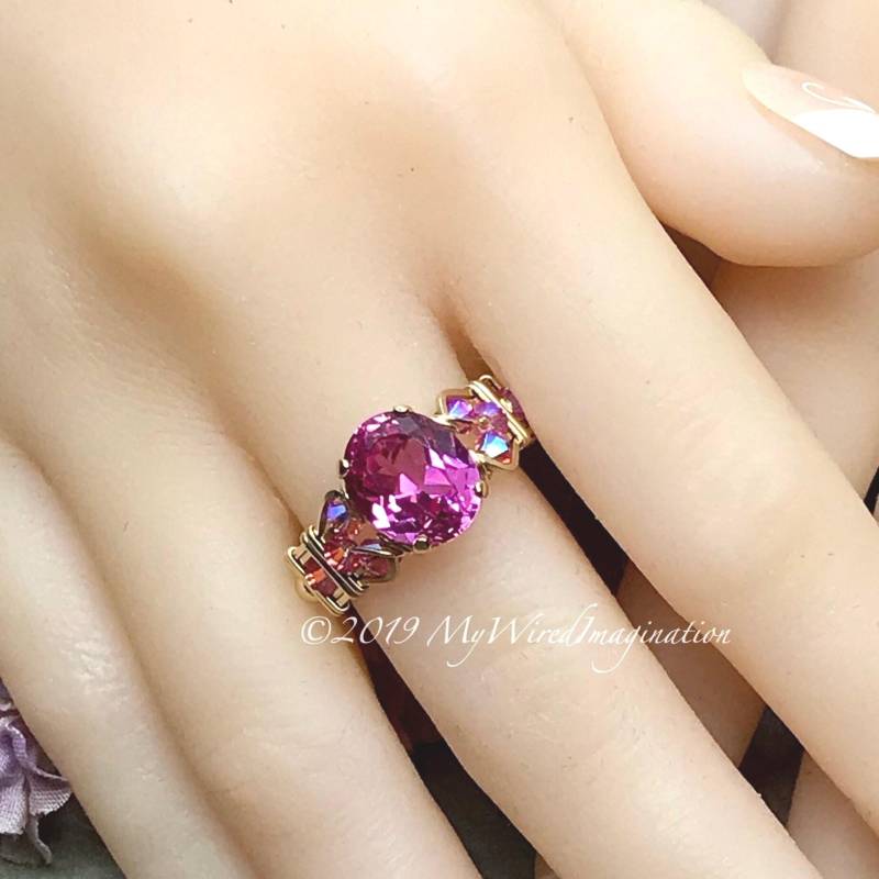 Pink Saphir Handgemachter Ring, Mit Blauer Perle Oder Rose Kristalle, Ss - 14K Gf Pink Saphir Handgemachter Ring, Mit Blauer Perle Oder Rose Kristalle, Ss - 14K Gf von MyWiredImagination