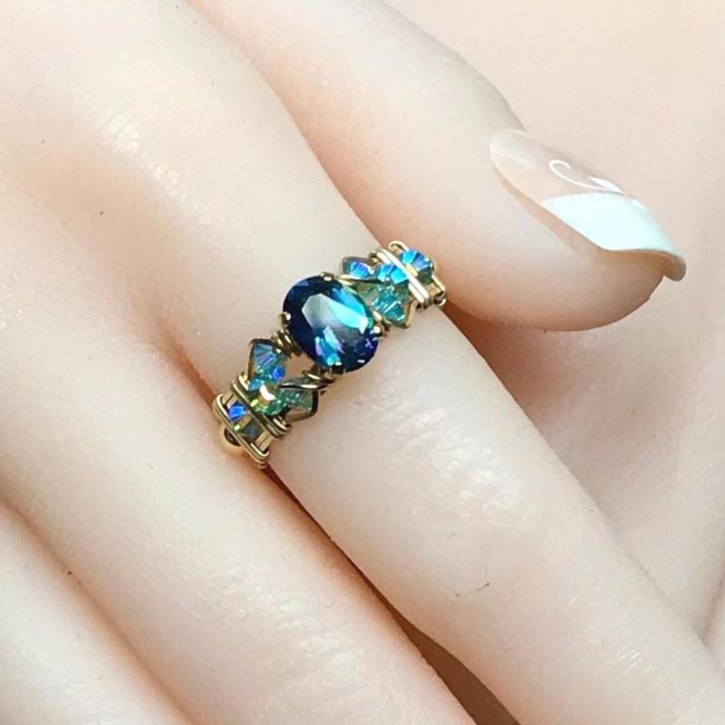 Regenbogen Mystic Topaz Ring Handmade Peacock Blue, in Sterling Silber Oder 14K Gf Regenbogen Mystic Topaz Ring Handmade Peacock Blue, in Sterling Silber Oder 14K Gf von MyWiredImagination