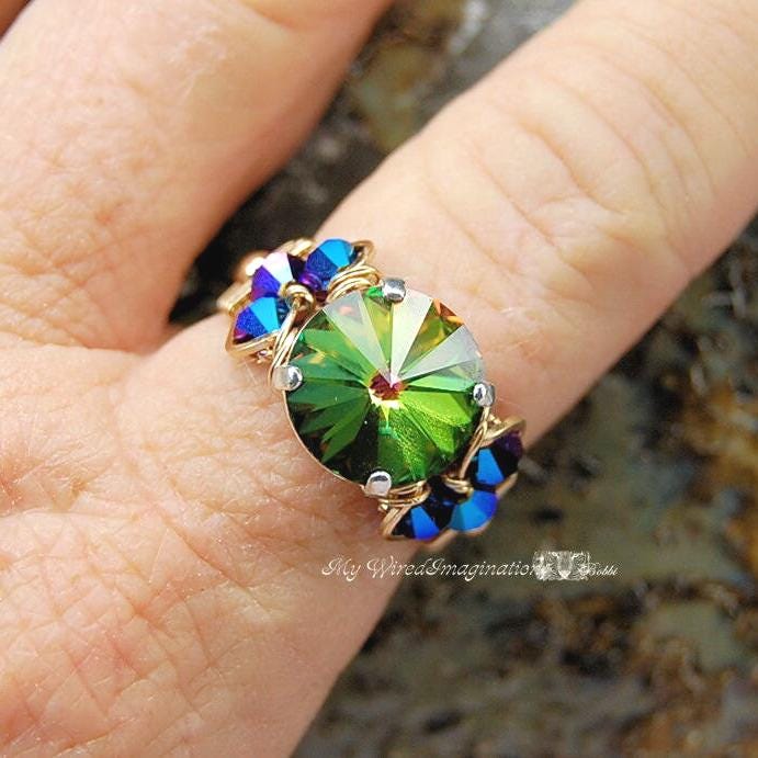Vitrail Mittelgroßer Swarovski Kristall Handgemachter Ring, in Sterling Oder 14K Gf, Einzigartiger Verlobungsring Vitrail Mittelgroßer Swarovski Kristall Handgemachter Ring, in Sterling Oder 14K Gf, Einzigartiger Verlobungsring von MyWiredImagination