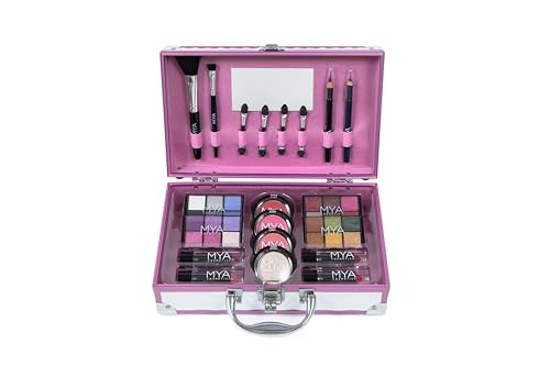MYA Cosmetics Mya Bon Voyage Make-up-Set mit Lidschatten, Rouge, Gloss und professionellen Pinseln (weiß) von Mya Cosmetics