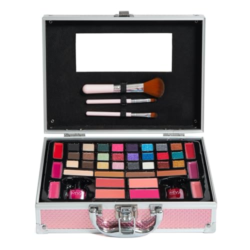 MYA Cosmetics MYA Professioneller Make-up-Koffer für Reisen, inkl. Lidschatten, Rouge, Lippenstift, Pinsel (Glam Pink) von Mya Cosmetics