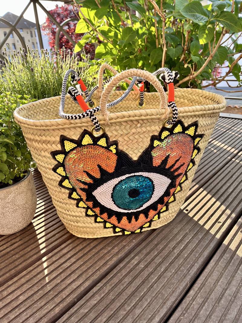 Strandtasche | Strandkorb Naturkorb Strohtasche Handgefertigter Korb Boho-Korb Markttasche von MyaAccessoires
