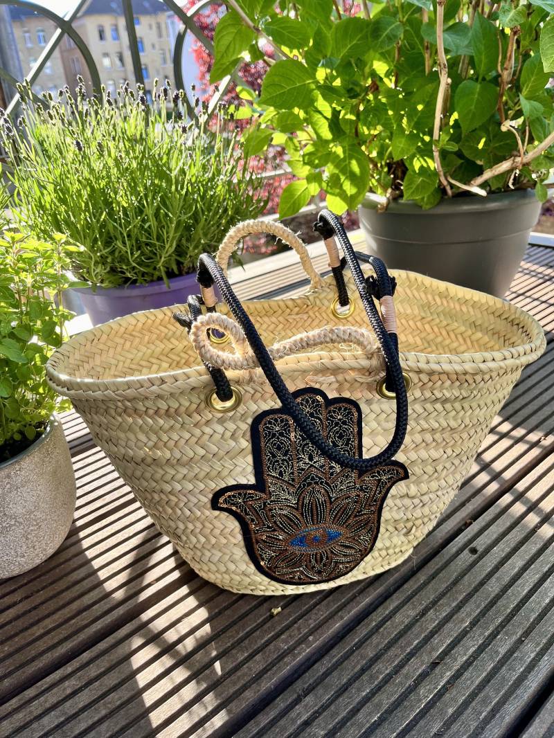 Strandtasche | Strandkorb Naturkorb Strohtasche Handgefertigter Korb Boho-Korb Markttasche von MyaAccessoires