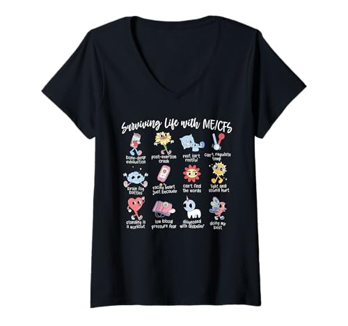 Damen Überleben mit ME-CFS Myalgic Encephalomyelitis Warrior T-Shirt mit V-Ausschnitt Damen Überleben mit ME-CFS Myalgic Encephalomyelitis Warrior T-Shirt mit V-Ausschnitt von Myalgic Encephalomyelitis Awareness Warrior
