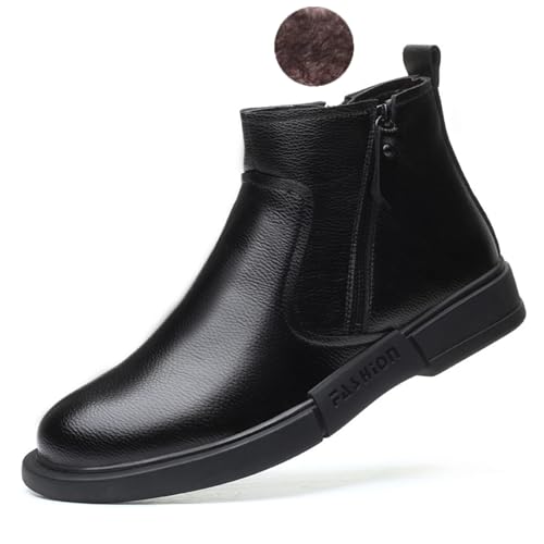 Myallfeet Chukka-Lederstiefel für Herren, flache Unterseite, seitlicher Reißverschluss, klassisch, modisch, mittelhoch, Arbeitsstiefel, Business-Stiefel, bequem und rutschfest, Chelsea-Kleiderstiefel von Myallfeet