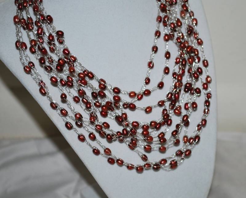 Gehäkelte Drahtperle Statement Halskette, Cranberry Brautschmuck von MyasCreations