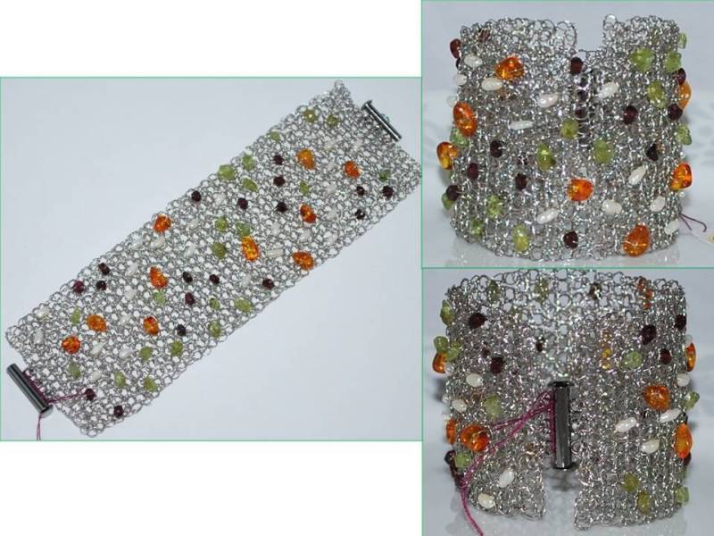 Gestricken Draht Rollrand Armband, Gehäkelt Wire Multi-Edelsteine-Draht-Manschette, Crochet Jewelry Wire, Multicolor von MyasCreations