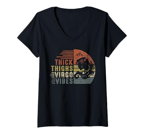 Damen Dicke Oberschenkel Jungfrau Vibes Jungfrau Sternzeichen Männer Frauen Vintage T-Shirt mit V-Ausschnitt Damen Dicke Oberschenkel Jungfrau Vibes Jungfrau Sternzeichen Männer Frauen Vintage T-Shirt mit V-Ausschnitt von Myassil