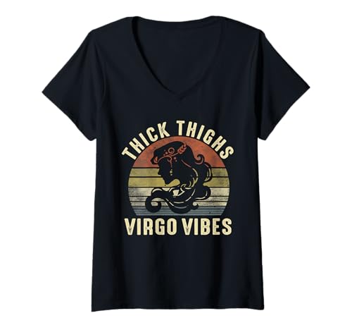 Damen Dicke Oberschenkel Jungfrau Vibes Jungfrau Sternzeichen Männer Frauen lustig T-Shirt mit V-Ausschnitt von Myassil