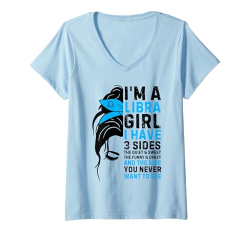 Damen I'm a Libra Girl Waage Geburtstag Waage Sternzeichen Messy Bun T-Shirt mit V-Ausschnitt von Myassil