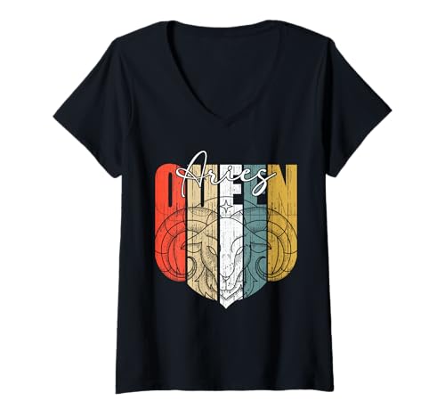 Damen Widder Sternzeichen Horoskop März April Geburtstag Frauen Mädchen T-Shirt mit V-Ausschnitt von Myassil