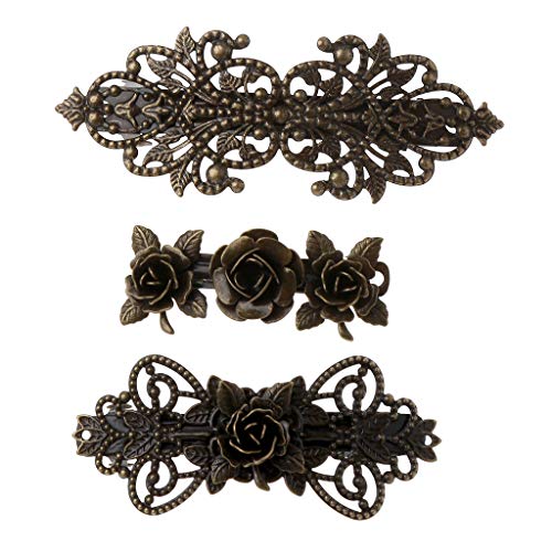 Haarspangen mit Rosenblüten, Antik-Bronze, Retro-Vintage-Stil, französische Haarspangen, Haarschmuck für Damen, mit Worten, 3 Stück von Myazs