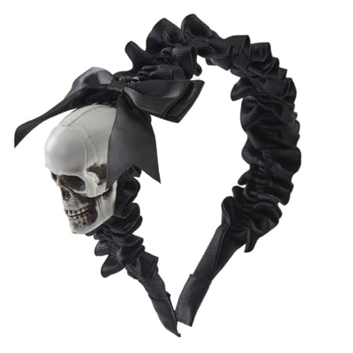 Myazs Halloween Schädel Stirnband Für Frauen Plissee Stirnband Schwarz Stirnband Gothic Stirnband Goth Kopfbedeckung Punk Stirnband Plissee Stirnband von Myazs