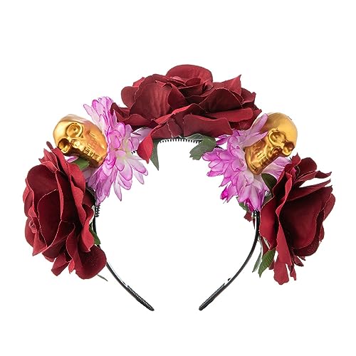 Myazs Zartes Blumen- und Totenkopf-Haarband, dünnes Seitenhaarband, Blumenstirnband für Mädchen, Halloween-Haarband mit Schleier-Dekor, Halloween-Schädel-Stirnband, Halloween-Haarbänder von Myazs