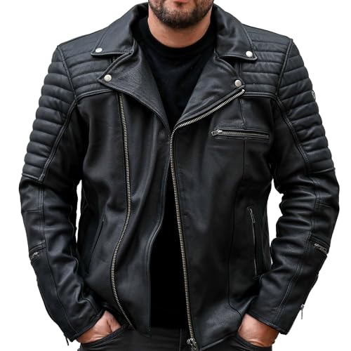 Mycl Turell Legend Seventy Premium Motorrad-Lederjacke - Herausnehmbare CE Gel-Protektoren - Abriebfest, Atmungsaktiv - Retro Design Echtleder Motorradjacke Herren - Stylisch & Sicher (Schwarz, S) von Mycl Turell
