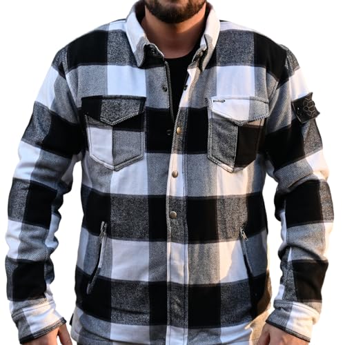 Mycl Turell Lumberjack Motorradhemd - Gefütterte Motorradjacke Herren - CE EN1621-1 Protektoren - Herausnehmbare Sherpa-Innenweste - Längeres Rückendesign - Stylisch und sicher (Blackwood, XL) von Mycl Turell