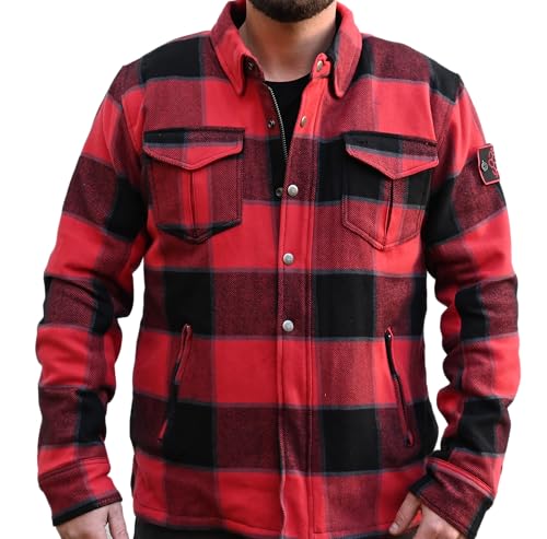 Mycl Turell Lumberjack Motorradhemd - Gefütterte Motorradjacke Herren - CE EN1621-1 Protektoren - Herausnehmbare Sherpa-Innenweste - Längeres Rückendesign - Stylisch und sicher (Redwood, 5XL) von Mycl Turell