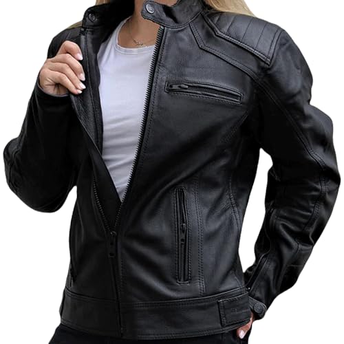 Mycl Turell Motorrad-Lederjacke Ladies: Hochwertiges Echtleder, zeitloses Design, optimale Passform und Funktionalität - Motorradjacke Damen mit Protektoren - Stylisch und Sicher (Schwarz, 3XL) von Mycl Turell