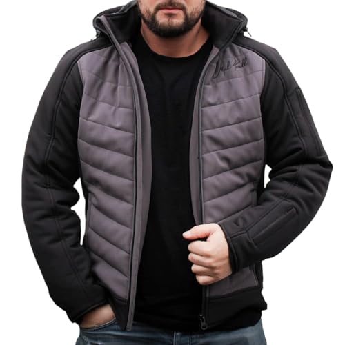 Mycl Turell Rockshell Motorradjacke Herren - Wasserdicht, Winddicht, CE EN1621-1 Protektoren, Sicherheitsnähte, Gefütterte Stepp-Softshell für Sommer & Übergangszeit, Motorrad Jacke (Schwarz-Grau, XL) von Mycl Turell