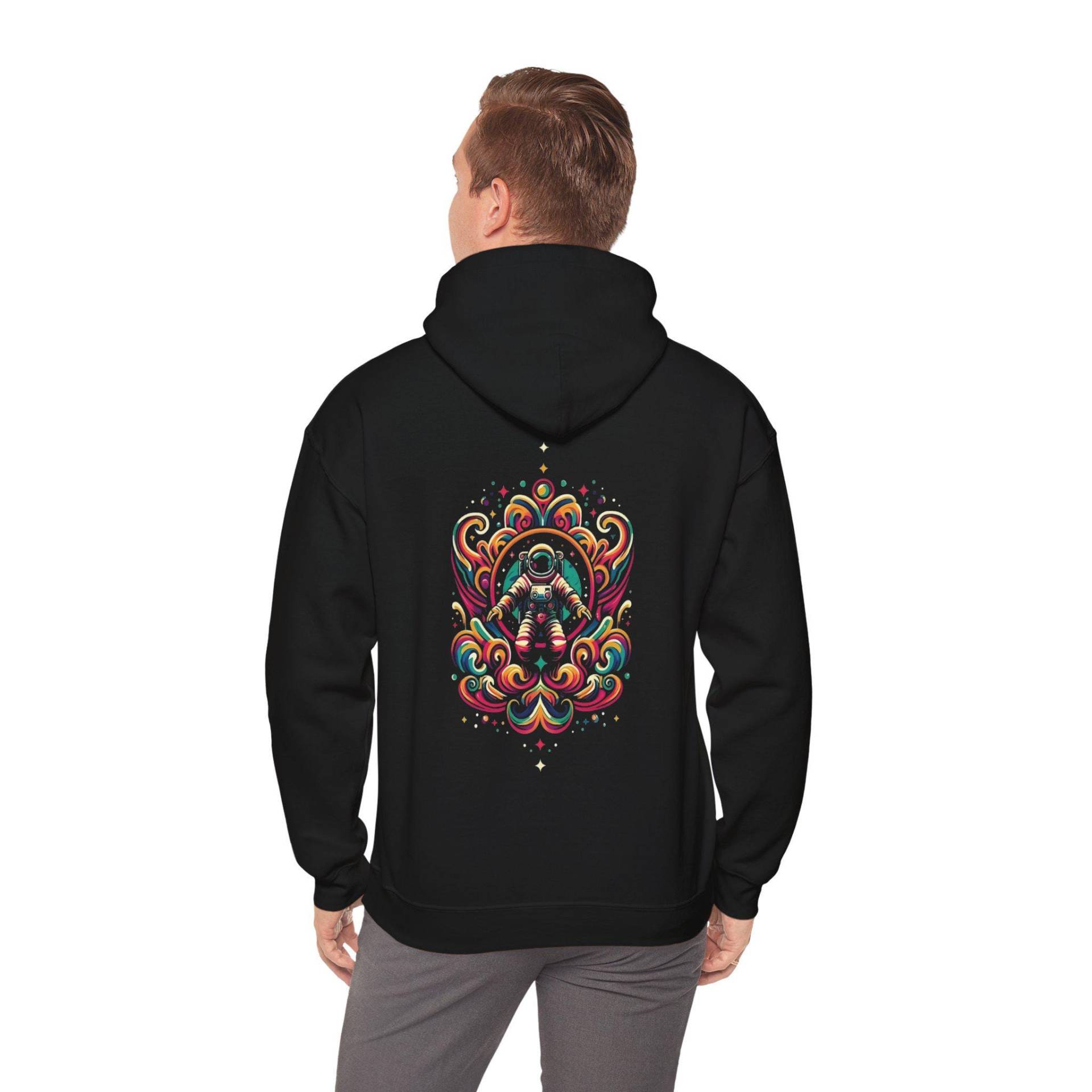 Colorful Cosmic Astronaut Hoodie Unique Space Inspired Sweatshirt For Bold Fashion Lovers von MycoMysticVibe