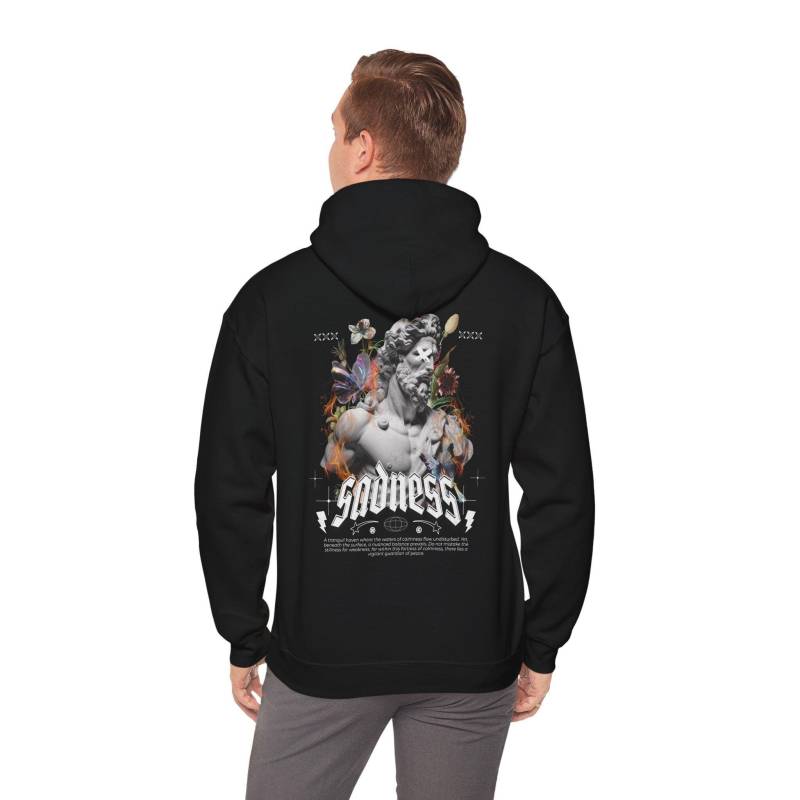 Sadness Greek Statue Hoodie - Streetwear Art Design With Flames & Butterflies von MycoMysticVibe