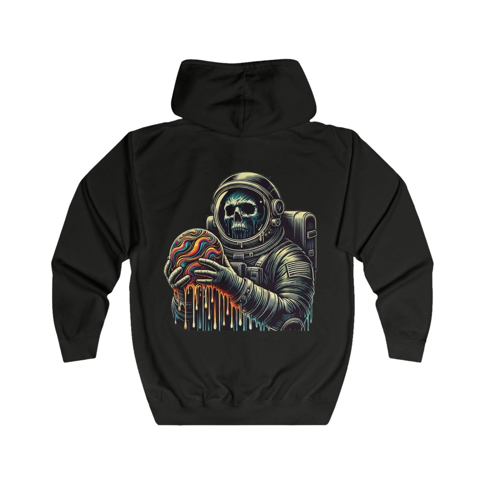Trippy Astronaut Skull Zipper Hoodie With Colorful Galaxy Design - Psychedelic Space Sweatshirt For Men & Women von MycoMysticVibe