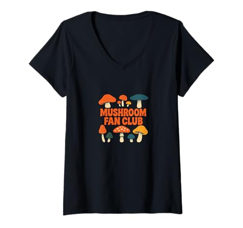 Damen Mushroom Fan Club Cottagecore Forager Ästhetisches Design T-Shirt mit V-Ausschnitt Damen Mushroom Fan Club Cottagecore Forager Ästhetisches Design T-Shirt mit V-Ausschnitt von Mycology Society of Coziness
