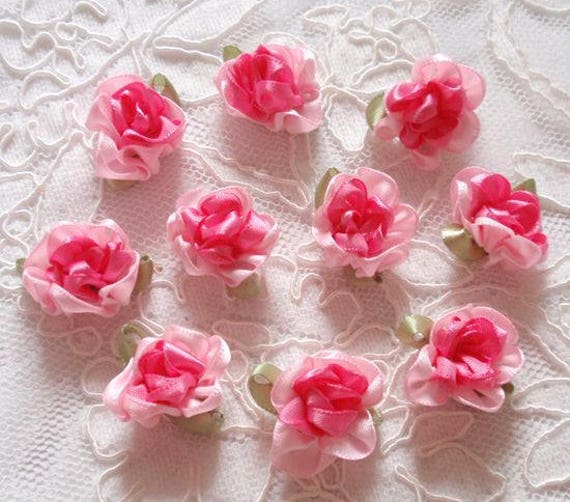 10 Handgemachte Bändchen Blumen Mit Blättern | 1 Zoll in Perlenrosa, Hot Pink My - 663 Versandfertig 10 Handgemachte Bändchen Blumen Mit Blättern | 1 Zoll in Perlenrosa, Hot Pink My - 663 Versandfertig von Mydesign63