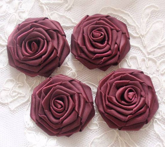 4 Handgemachte Bändchen Rosen | 2 Zoll in Burgund Und Haben Über 150 Farben Zur Auswahl My-004 -277 Versandfertig von Mydesign63