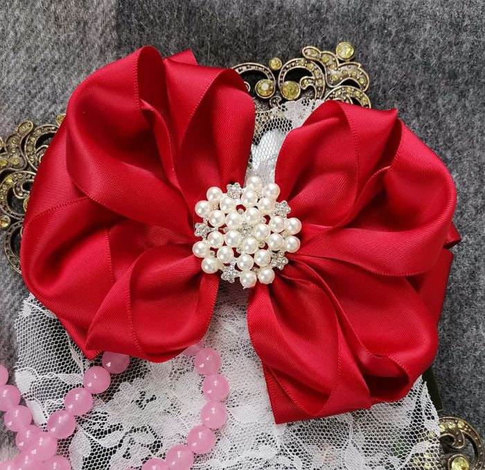 Handgemachte Satinband Schleife Mit Perle Strass Rot Und Über 150 Farben Zur Auswahl | 4x5 Zoll My-795-40 Versandfertig von Mydesign63