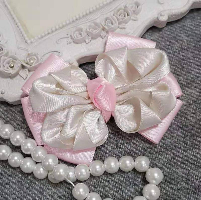 Handgemachte Satinbandschleife in Hellrosa Und Antikweiß Über 150 Farben Zur Auswahl | 4x5 Inch My-828-01 Bereit Zum Versand von Mydesign63