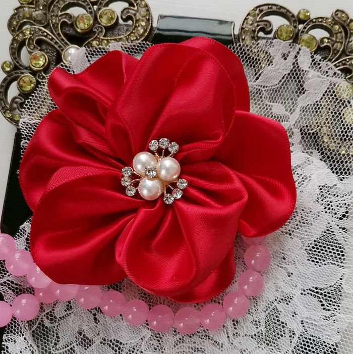 Handgemachtes Band Blumenband Rosen Satin Blume in Rot Und Haben Über 150 Farben Zur Auswahl | 3, 5 Zoll My-802-40 Versandfertig von Mydesign63