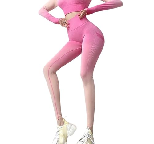 Myfitsport67® Leggins Damen Push Up Sport Leggings High Waist Anti-Cellulite Gym Hose für Fitness Yoga(L, Regular, Regular, Rosa) von Myfitsport67