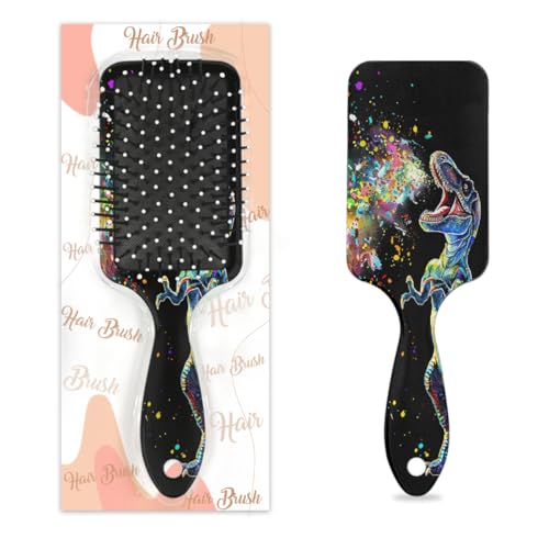 Myfsucce Haarbürste für Frauen – Kissen-Massagebürste mit Aquarell-Dinosaurier-Muster, antistatische Glättungsbürste für nasses/trockenes Haar von Myfsucce