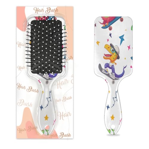 Myfsucce Haarbürste für Frauen – Kissen-Massagebürste mit Skateboard-Dinosaurier-Sterne-Muster, antistatische Glättungsbürste für nasses/trockenes Haar von Myfsucce