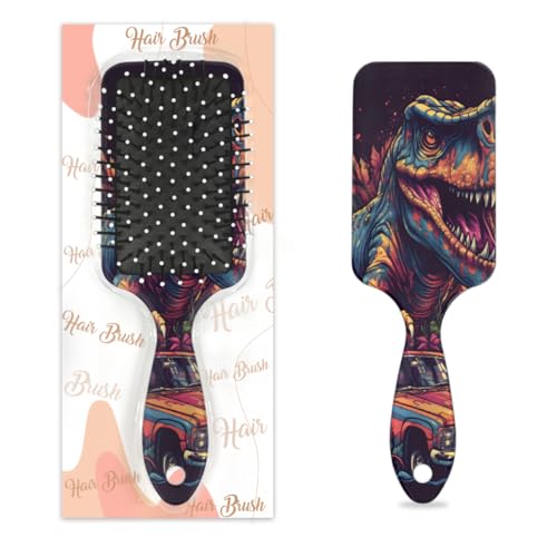 Myfsucce Haarbürste für Frauen – Kissen-Massagebürste mit buntem Dinosaurier-Druckmuster, antistatische Glättungsbürste für nasses/trockenes Haar von Myfsucce