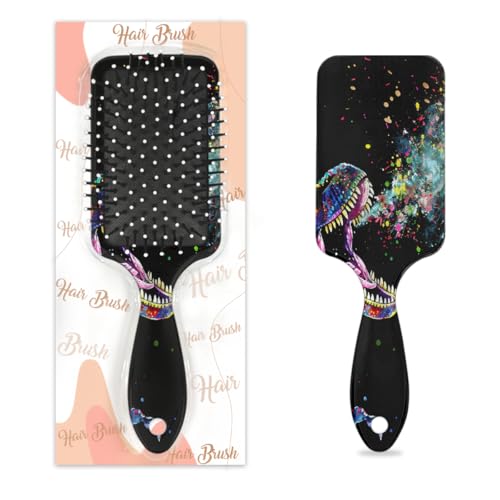 Myfsucce Haarbürste für Frauen – Kissen-Massagebürste mit buntem Dinosaurier-Muster, antistatische Glättungsbürste für nasses/trockenes Haar von Myfsucce