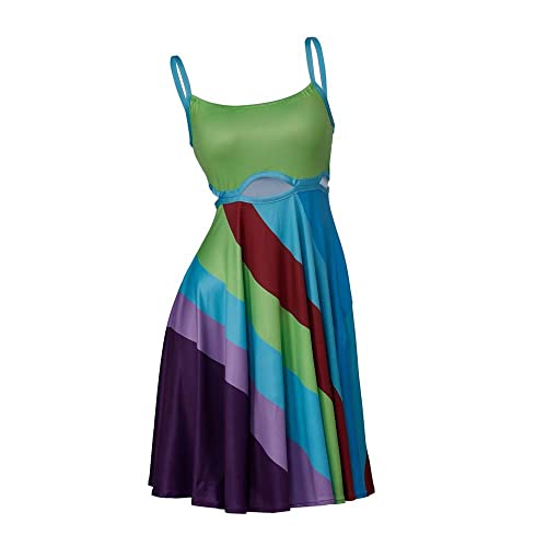 Damen 13 Going On 30 Regenbogen Sexy Minikleid Vintage Print Bodycon Kleid Mehrfarbig Cut-Out Kleid-L von MyheroCos