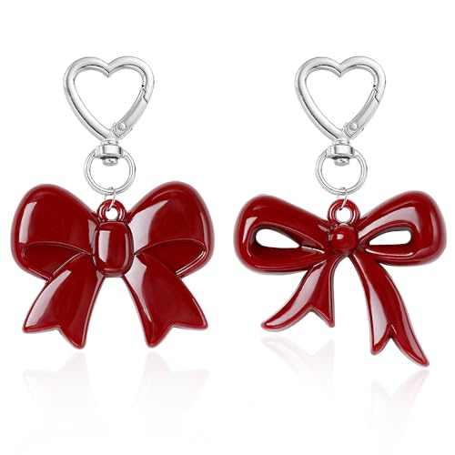 2 Stück Schleife Schlüsselanhänger Damen Acryl Bögen Taschenanhänger Kawaii Bow Keychain Cute Bows Key Chain Bag Charms Rot Schleifenknoten Taschen Anhänger Schlüsselanhänger Süß Schleifen Bag Charm von Myhiju