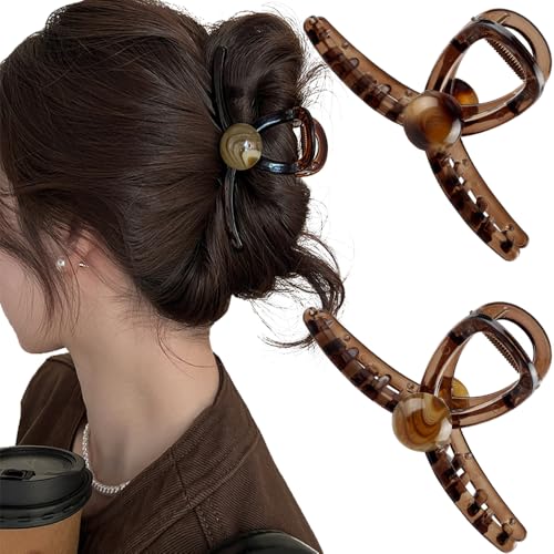 2Stück Haarklammer Groß Kaffee Braun Farbe Haarspangen Damen Vintage Haarklammern Mit Perle 11 CM Large Hair Clip Big Claw Clip Süß Bead Haarspange Haarclips Cute Hair Clips Hair Accessories Women von Myhiju