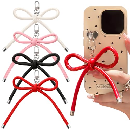 4Stück Schwarz Weiß Rot Rosa Schleife Schlüsselanhänger Damen Leder Schleifen Autoschlüsselanhänger Y2K Bow Taschenanhänger Schleifenknoten Bag Charms Key Chain Ribbon Bows Cute Keychain Aesthetic von Myhiju