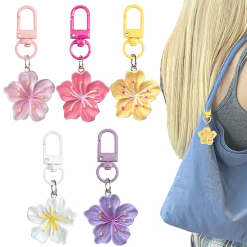 5 Stück Kirschblüte Schlüsselanhänger Damen Bunt Blume Taschenanhänger Kawaii Cherry Blossom Flower Bag Charms Cute Keychain Aesthetic Blumen Anhänger Tasche Key Chain Bulk Süße Floral Taschen Charms von Myhiju