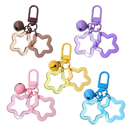 5 Stück Stern Schlüsselanhänger,Süßigkeiten Farbe Acryl Pentagramm Schlüsselband Cute Sterne Glocke Schlüsselringe Fünfzackiger Sterne Charms Anhänger Keychain für Frauen Männer Schlüsselanhänger Auto von Myhiju