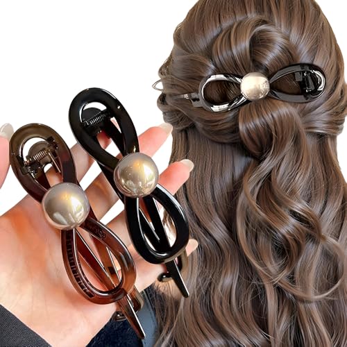 Elegant Perle Schleife Gedreht Haarklammer 11CM Schwarz Kaffee Schleifenknoten Drehung Haarspangen Damen Twisted Bogen Haarklammern Hair clips Flach Twist Bow Haarspange Hair Clip Hair Accessories von Myhiju
