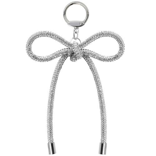 Silber Schleife Schlüsselanhänger Damen Strass Bow Autoschlüsselanhänger Schleifenknoten Taschenanhänger Cute Keychain Aesthetic Glänzend Kristall Ribbon Bowknot Key Chain Bag Charm Schlüsselringe von Myhiju