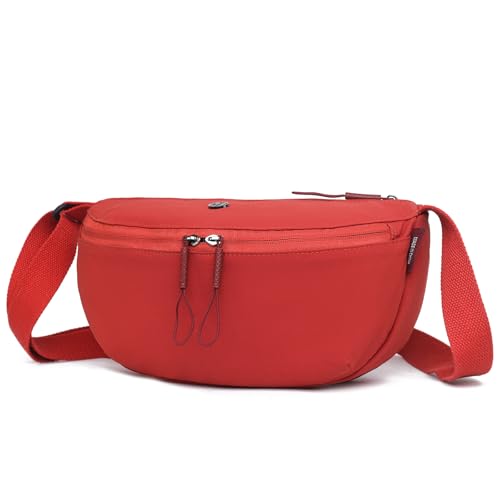 Myhozee Bauchtasche Damen Nylon Umhängetasche Wasserdicht Crossbody Bag Damen-umhängetaschen Taschen Kleine Herren Tasche mit Reißverschluss und Verstellbar Gurt Rot von Myhozee