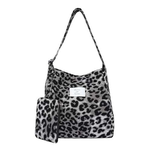 Myhozee Damen Cord Leopard Umhängetasche Casual Tote Hundert Crossbody Große Kapazität Tote Tasche Herbst und Winter Trend mit kleiner Brieftasche Geeignet für Pendeln, Dating, Campus von Myhozee