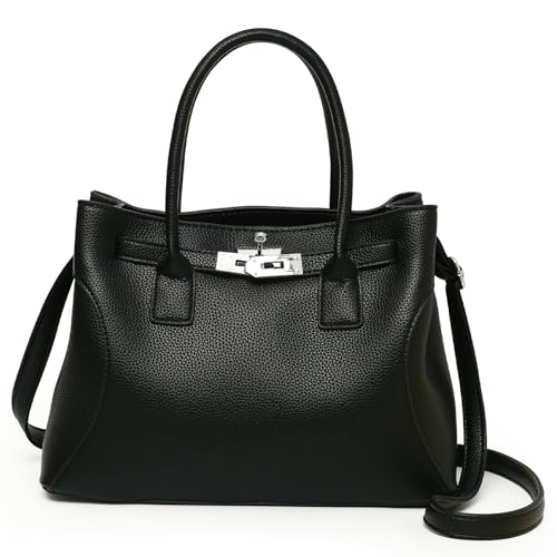 Myhozee Damen Elegant Handtasche Mittelgroß Business Taschen Shopper Tasche Damen Handgetragene Aktentasche mit Litschi-Druck Schultertasche Crossbody Tasche Geeignet für Pendler, Party, Date, Büro von Myhozee