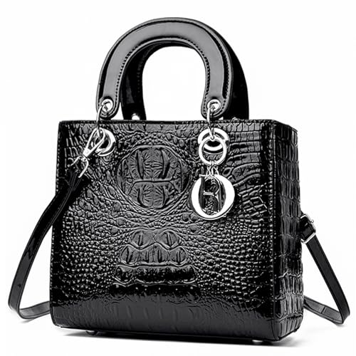 Myhozee Damen Elegante mittelgroße handtasche Schultertasche mit Krokodilmuster Trendige PU-Umhängetasche Silberner Ringanhänger Geeignet für den Weg zur Arbeit, Freizeit, Treffen und Verabredungen von Myhozee