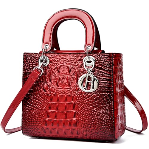 Myhozee Damen Elegante mittelgroße handtasche Schultertasche mit Krokodilmuster Trendige PU-Umhängetasche Silberner Ringanhänger Geeignet für den Weg zur Arbeit, Freizeit, Treffen und Verabredungen von Myhozee